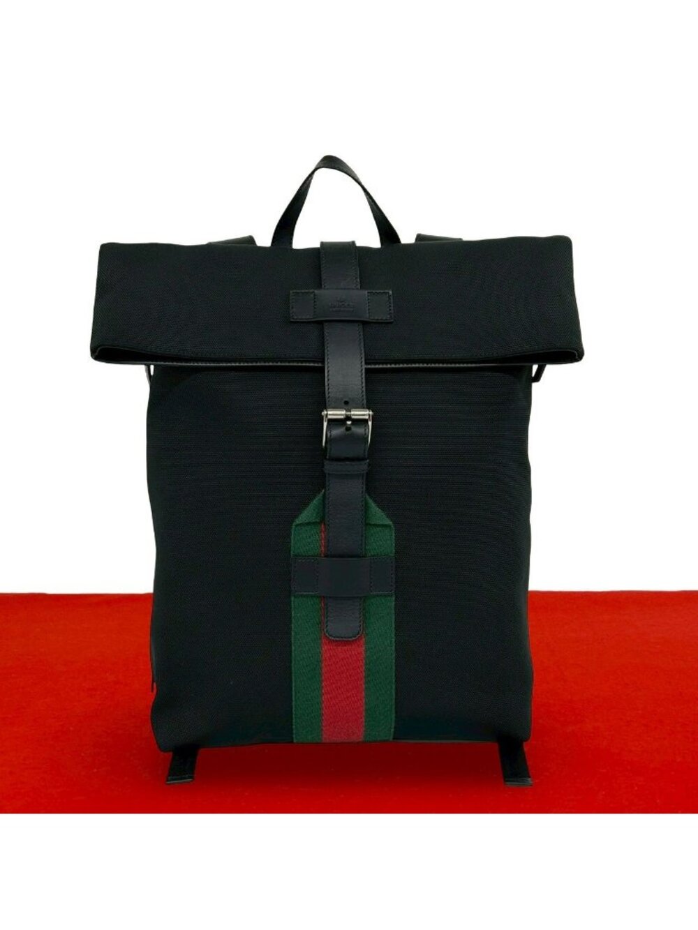 Gucci Sherry Line Web Canvas Leather Backpack Black - Picture 1 of 10